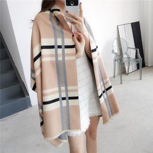 Luxury Style Plaid Cashmere & Acrylic Scarf (Camel & Grey)